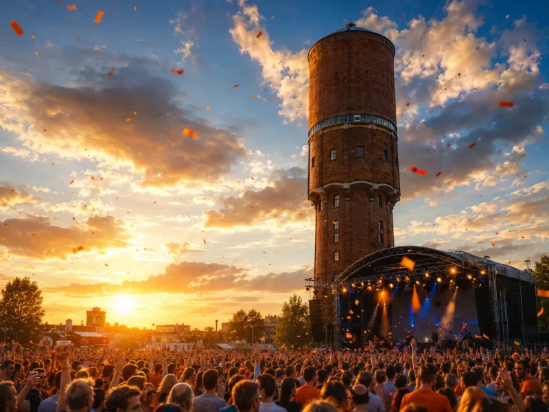 De watertoren boven het festivalterrein